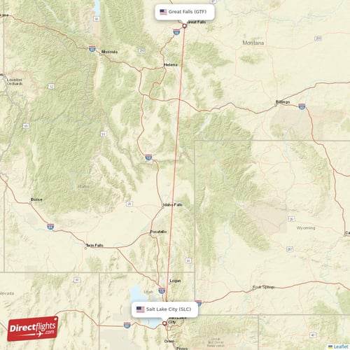 Great Falls - Salt Lake City direct flight map