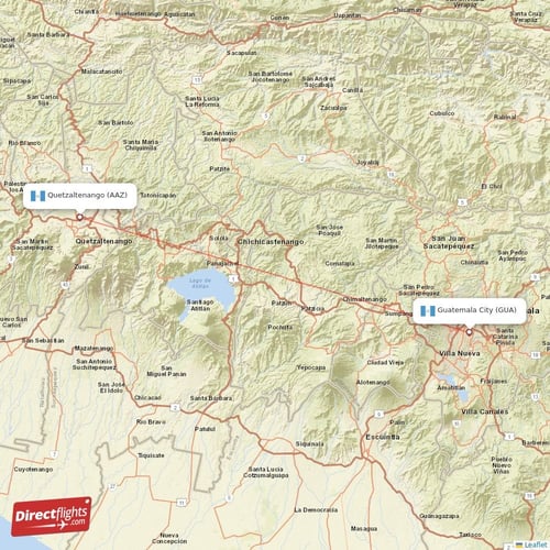 Guatemala City - Quetzaltenango direct flight map