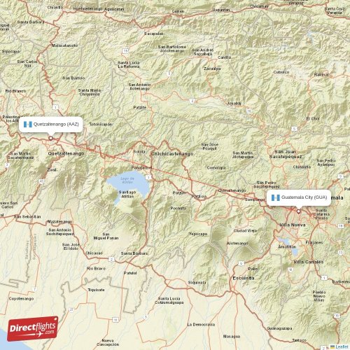 Guatemala City - Quetzaltenango direct flight map