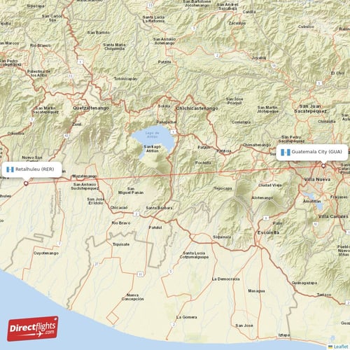 Guatemala City - Retalhuleu direct flight map
