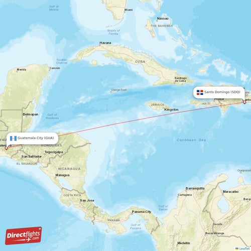 Guatemala City - Santo Domingo direct flight map