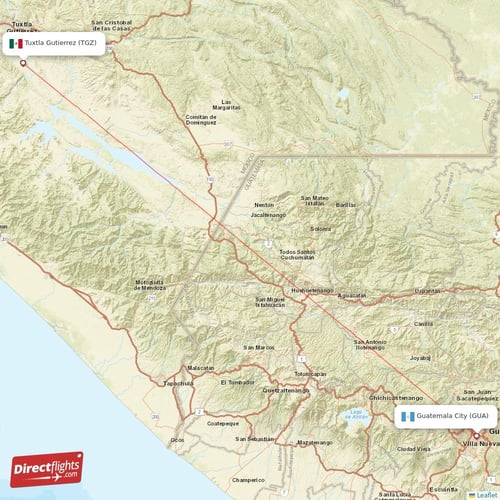 Guatemala City - Tuxtla Gutierrez direct flight map