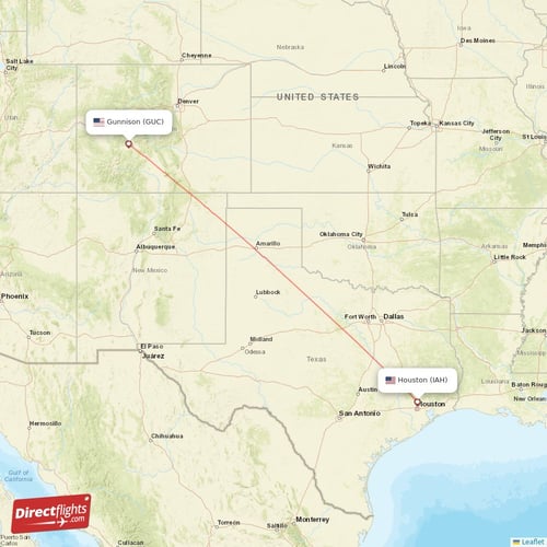 Gunnison - Houston direct flight map