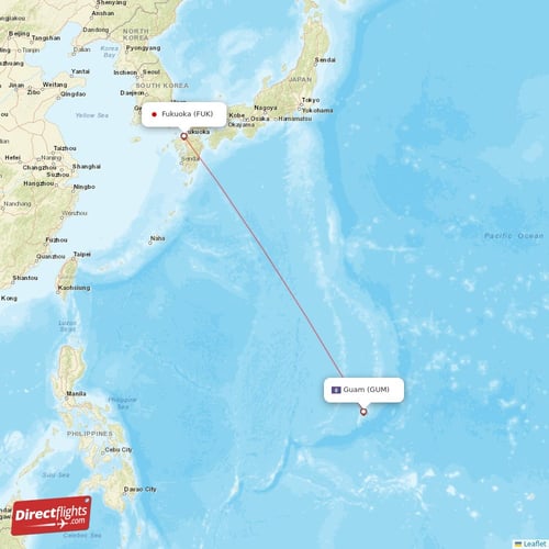 Guam - Fukuoka direct flight map