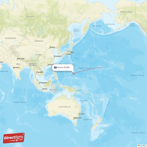 Guam - Honolulu direct flight map