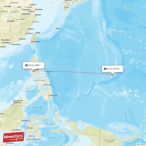 Guam - Manila direct flight map