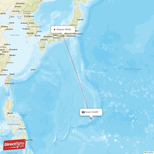 Guam - Nagoya direct flight map