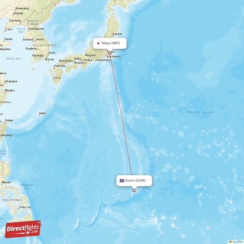 Guam - Tokyo direct flight map