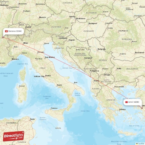 Geneva - Izmir direct flight map