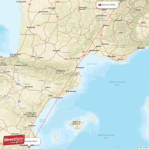 Geneva - Alicante direct flight map