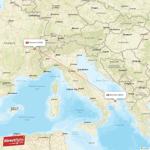 Geneva - Brindisi direct flight map