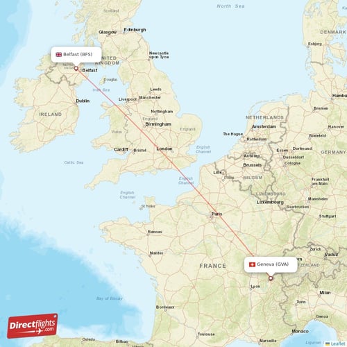 Geneva - Belfast direct flight map