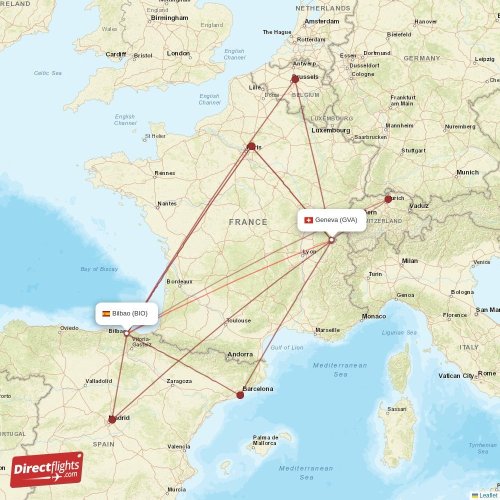 Geneva - Bilbao direct flight map