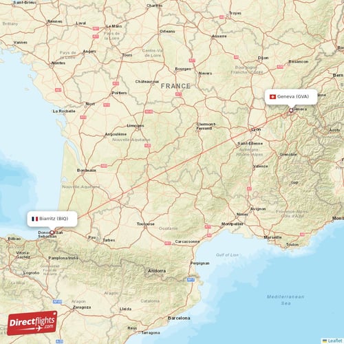 Geneva - Biarritz direct flight map