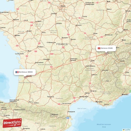 Geneva - Bordeaux direct flight map