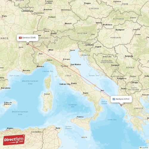Geneva - Kerkyra direct flight map
