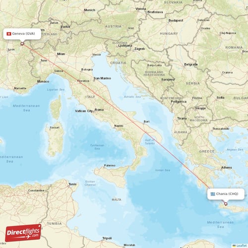 Geneva - Chania direct flight map