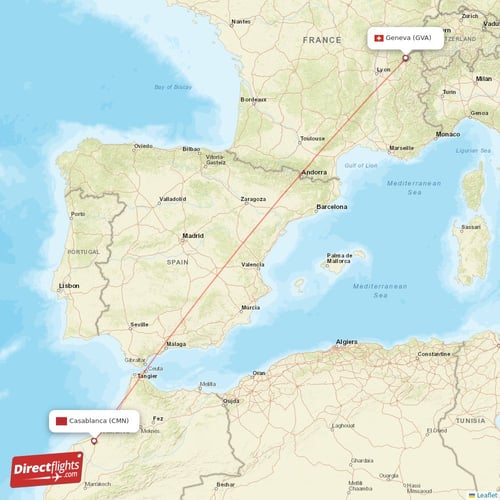Geneva - Casablanca direct flight map