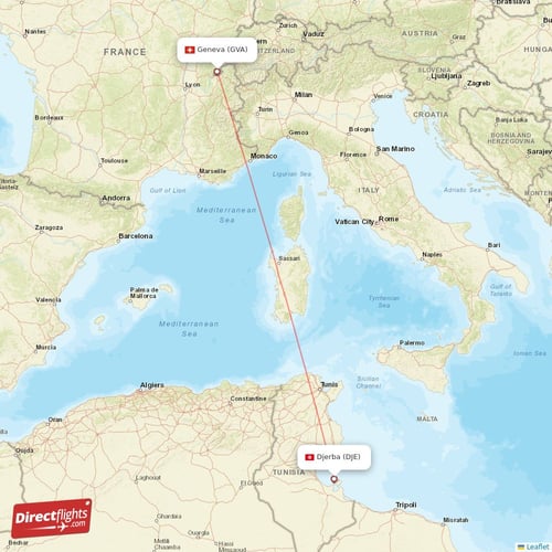 Geneva - Djerba direct flight map
