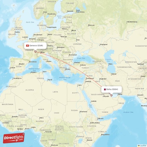 Geneva - Doha direct flight map