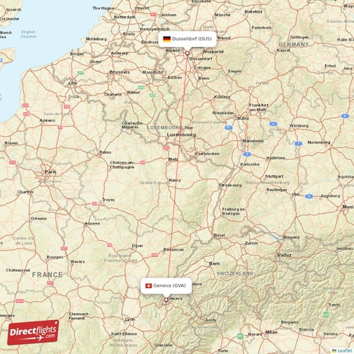 Geneva - Dusseldorf direct flight map