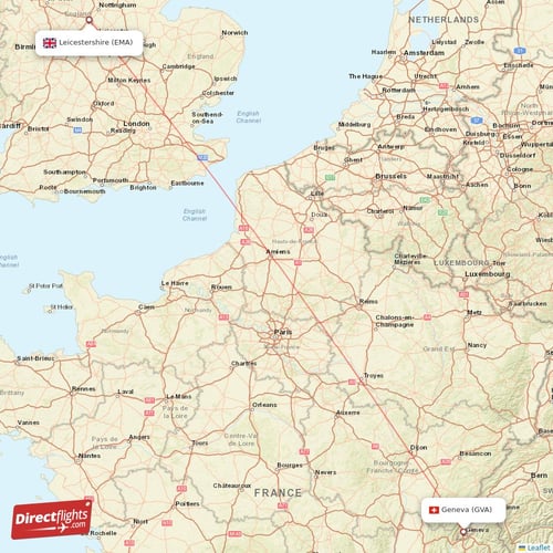 Geneva - Leicestershire direct flight map
