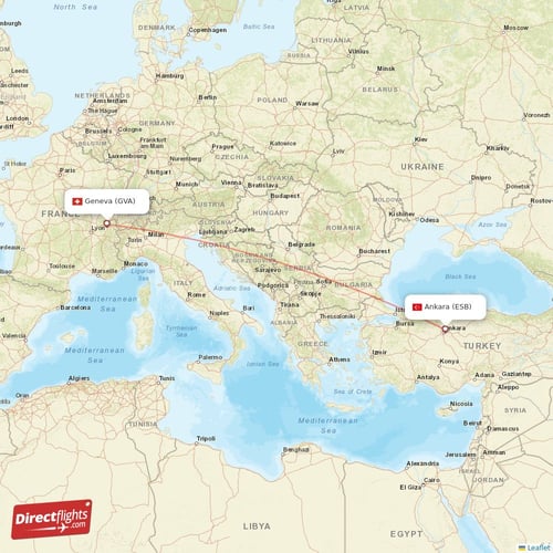 Geneva - Ankara direct flight map