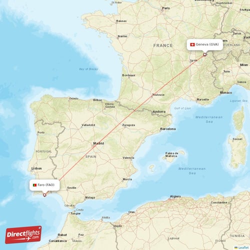 Geneva - Faro direct flight map