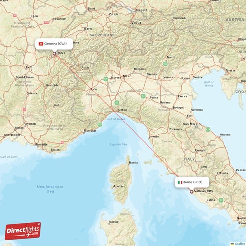 Geneva - Rome direct flight map