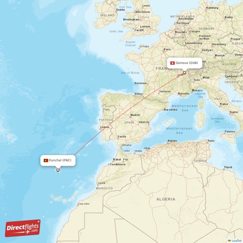 Geneva - Funchal direct flight map