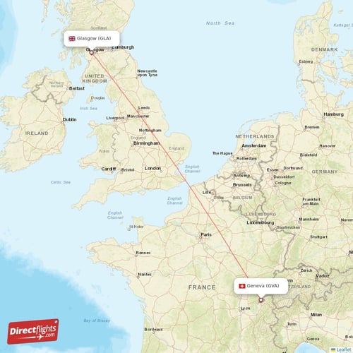 Geneva - Glasgow direct flight map