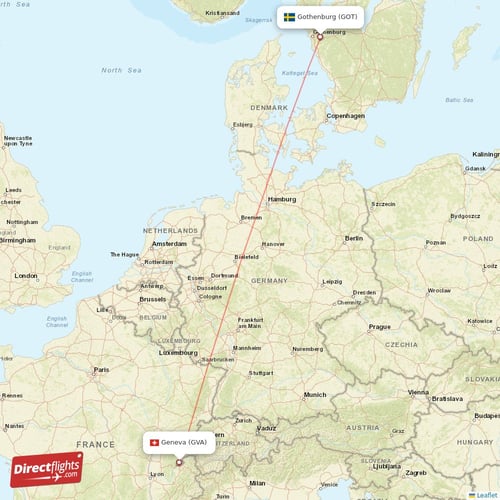 Geneva - Gothenburg direct flight map