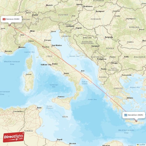 Geneva - Heraklion direct flight map