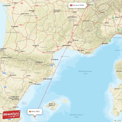 Geneva - Ibiza direct flight map
