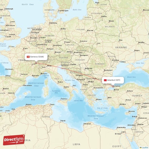 Geneva - Istanbul direct flight map