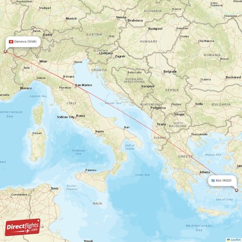 Geneva - Kos direct flight map