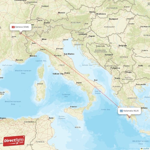 Geneva - Kalamata direct flight map