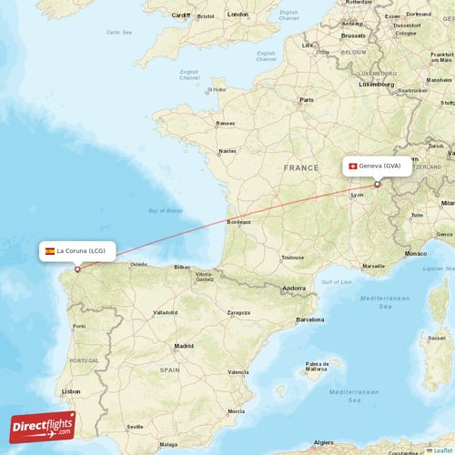 Geneva - La Coruna direct flight map