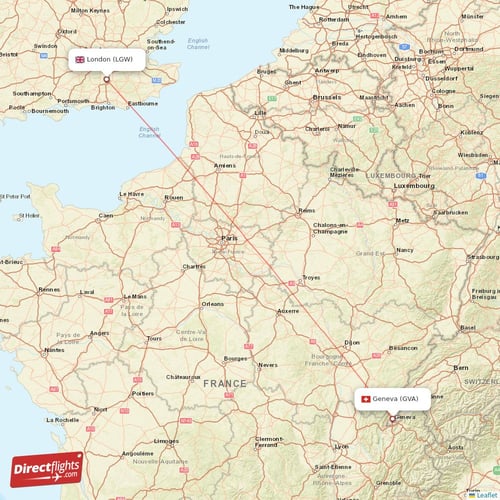 Geneva - London direct flight map