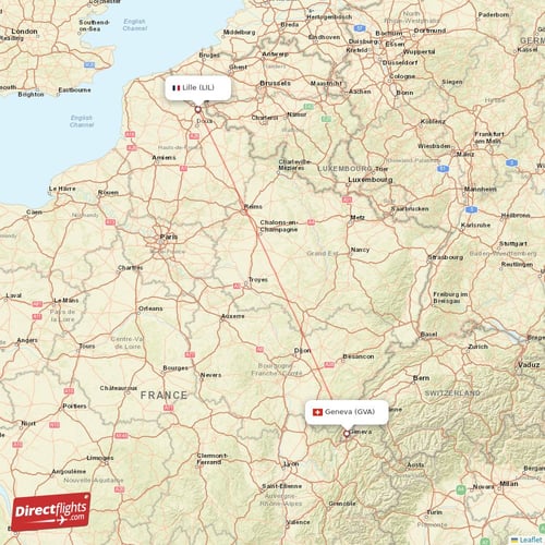 Geneva - Lille direct flight map