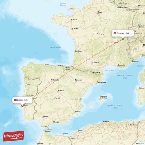 Geneva - Lisbon direct flight map