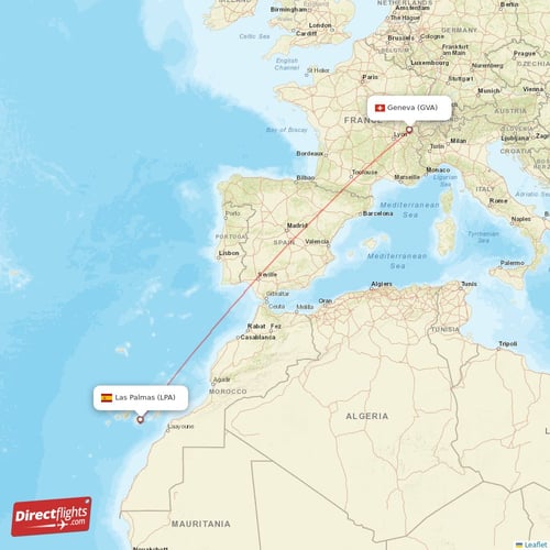 Geneva - Las Palmas direct flight map