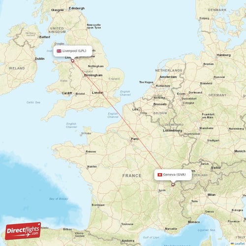 Geneva - Liverpool direct flight map