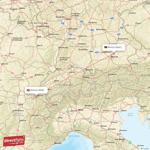 Geneva - Munich direct flight map