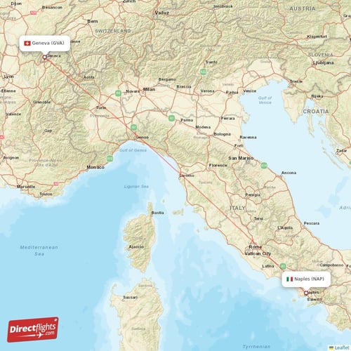 Geneva - Naples direct flight map