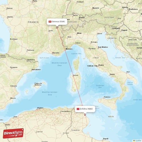 Geneva - Enfidha direct flight map