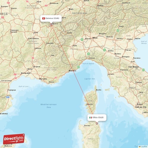 Geneva - Olbia direct flight map