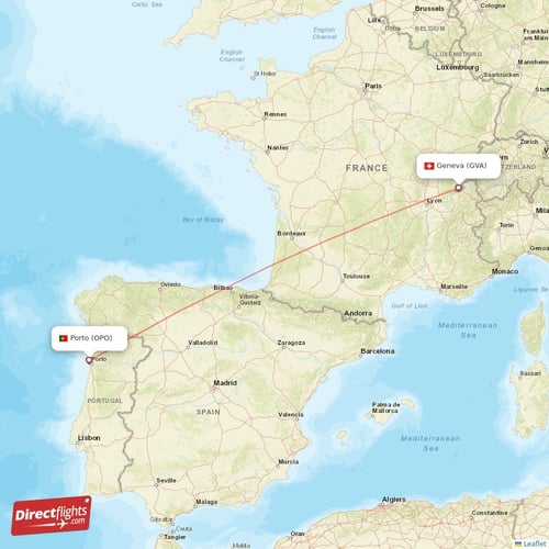 Geneva - Porto direct flight map