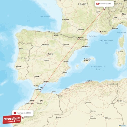 Geneva - Marrakech direct flight map