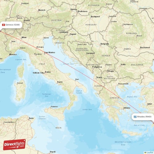 Geneva - Rhodes direct flight map